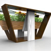 3D mesa para cocktails con vegetación natural integrada. LOS MORISCOS golf club